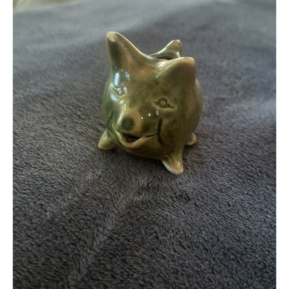 Vtg Mini Ceramic Green Pig Toothpick Holder Wall Hanging Mid Century MCM 2"